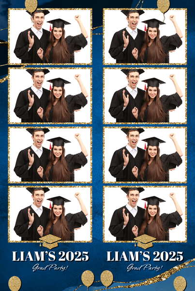 Custom graduation party photo booth print template with navy and gold accents
